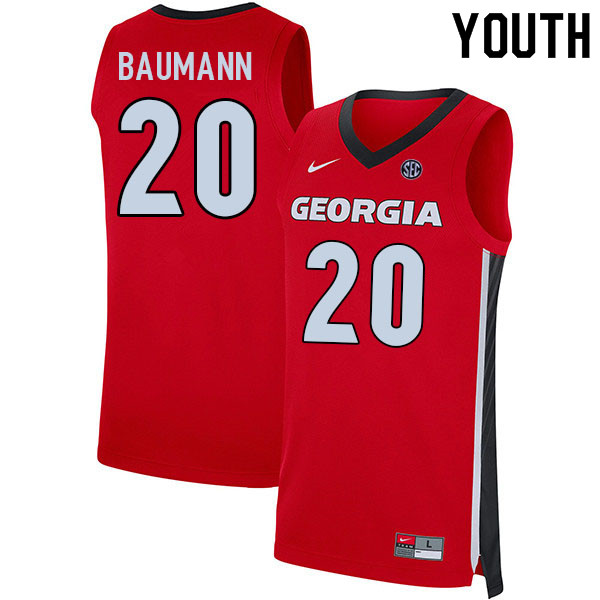 Youth #20 Noah Baumann Georgia Bulldogs College Basketball Jerseys Sale-Red
